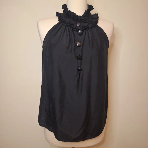 Y2K J. Crew silk ruffle collar deco button front sleeveless blouse SZ XS - Picture 1 of 9